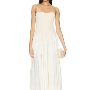 LPA Cream Maxi Dress with Smocked Bodice